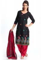 Black/Red Thread Embroidered Georgette Suit