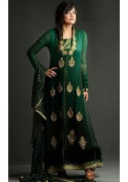 Dark Green Crinkle Chiffon Front Open Style Suit