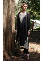 Black Thread Embroidered Gown Style Chiffon Suit