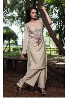 Cream Thread Embroidered Gown Style Chiffon Suit