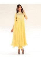 Yellow Crinkle Chiffon Frock Style Suit