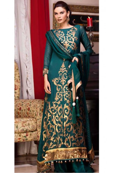Teal Green Crinkle Chiffon Suit