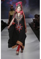 Black Crinkle Chiffon Thread Embroidered Suit