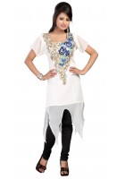 White Chiffon Kurti with Awesome Thread embroidered Neckline