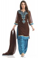 Turquoise Brown Chiffon Suit