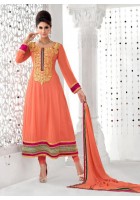 Peach Chiffon Thread Embroidered Suit