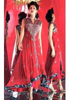 Red A-Line Crinkle Chiffon Suit